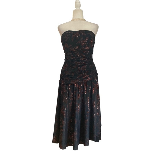 Costantino Strapless Cocktail Dress Shimmer Metallic Midi Made in Italy - Picture 10 of 13